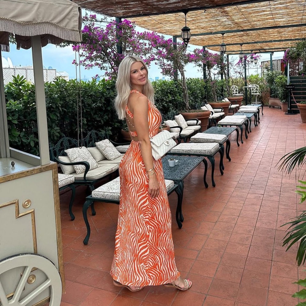 Zebra print orange maxi dress